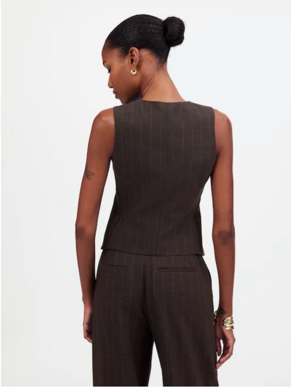 Madewell Single-Breasted Scoopneck Vest Chocolate Wide Pinstripe Size 6 #2175 - Picture 3 of 7